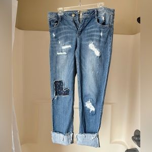 Democracy patchwork ripped girlfriend jeans